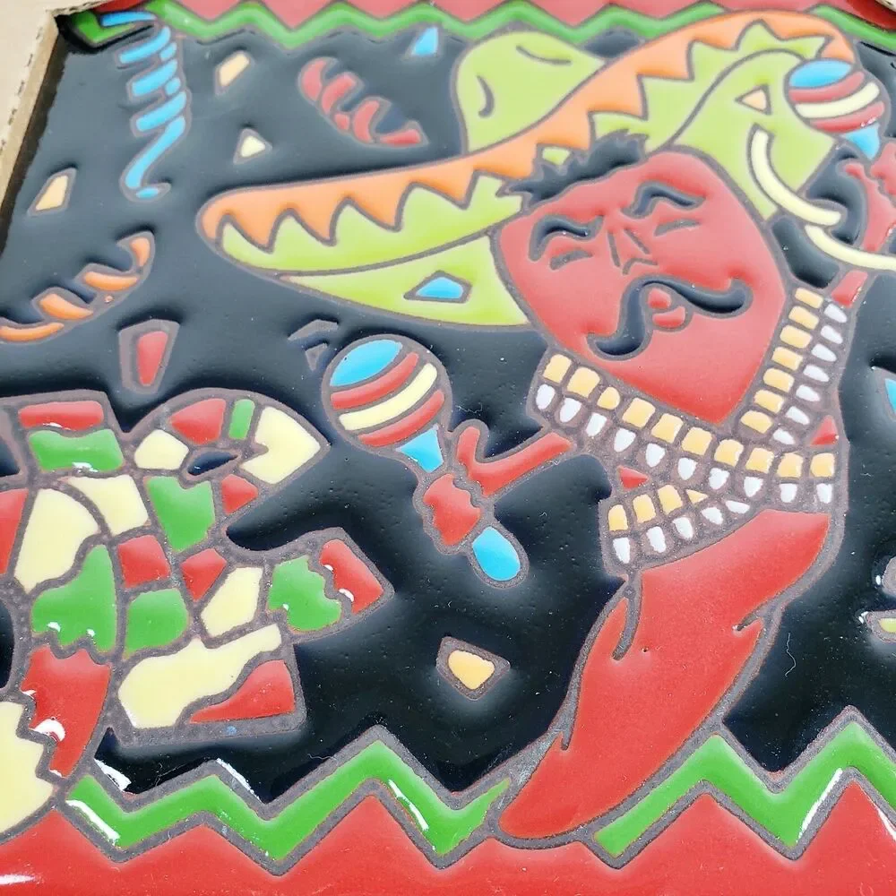 Paradie's Ole Red Chili Pepper Sombrero Hanging Decorative Tile Hand Glazed USA